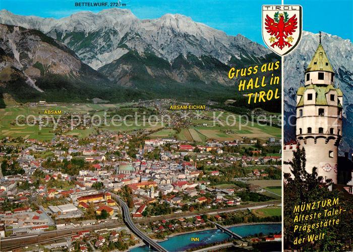 Hall Tirol Fliegeraufnahme Muenzturm aelteste Talerpraegestaette der Welt