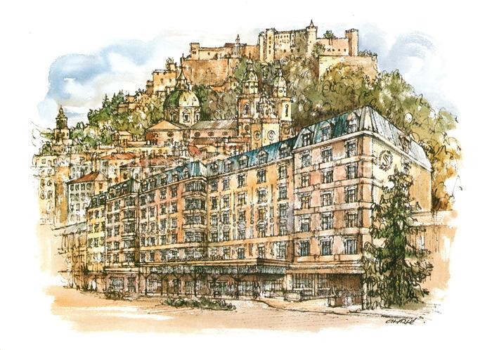 Salzburg Oesterreich Hotel Salzburg Sheraton Kuenstlerkarte Zeichnung