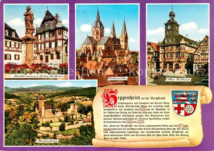 Heppenheim Bergstrasse Marktbrunnen Liebig Apotheke Altes Rathaus Starkenburg