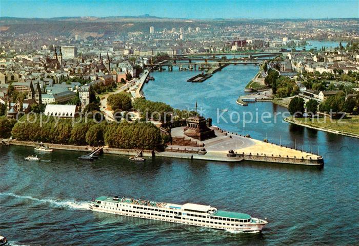 Motorschiffe Koblenz Fliegeraufnahme Deutsches Eck Moselmuendung