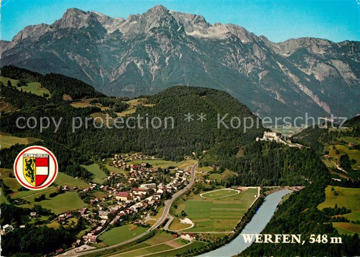 Werfen Salzburg Fliegeraufnahme mit Festung Hohenwerfen und Hagengebirge