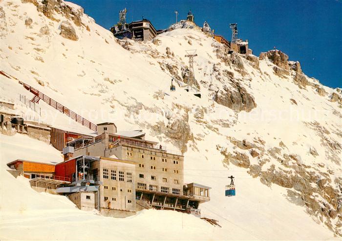 Zugspitze mit Hotel Schneefernerhaus mit Seilbahn zum Zugspitzgipfel