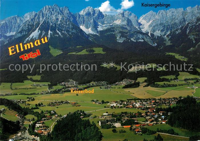 Ellmau Tirol Fliegeraufnahme mit Kaiserbad und Kaisergebirge
