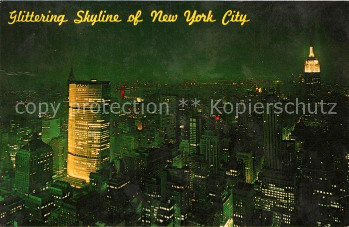New York City Glittering Skyline showing Chrysler PanAm and Empire State Buildin