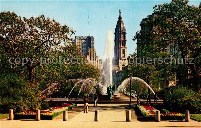 Philadelphia Pennsylvania Logan Circle PSFS Building and City Hall tower