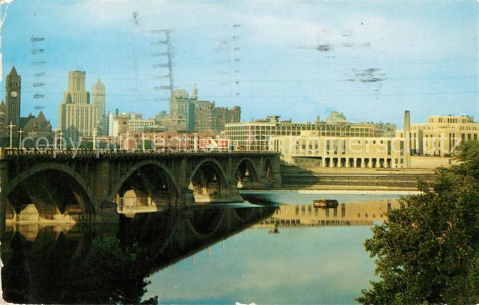Minneapolis Minnesota Minn Loop Skyline overlooking the Third Avenue Bridge