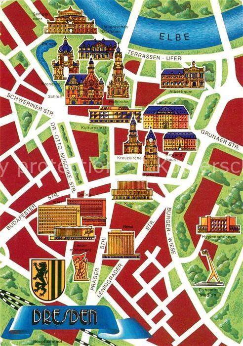 DRESDEN Elbe Stadtplan Illustration