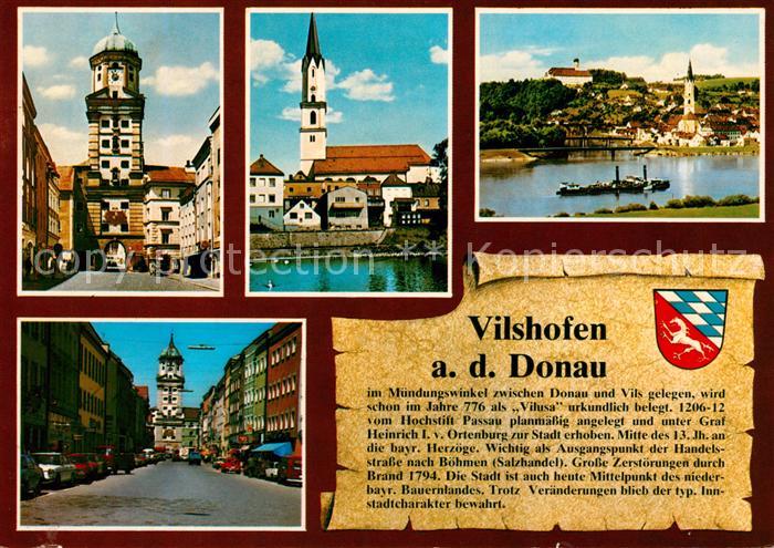 Vilshofen Donau Stadtturm Vils mit Stadtpfarrkirche Kloster Schweiklberg Stadtpl