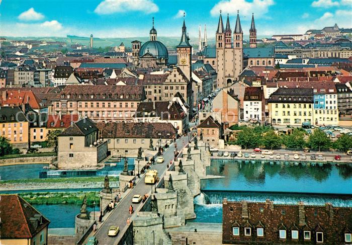 Wuerzburg Alte Mainbruecke mit Domblick Neumuenster und Grafen Eckardt