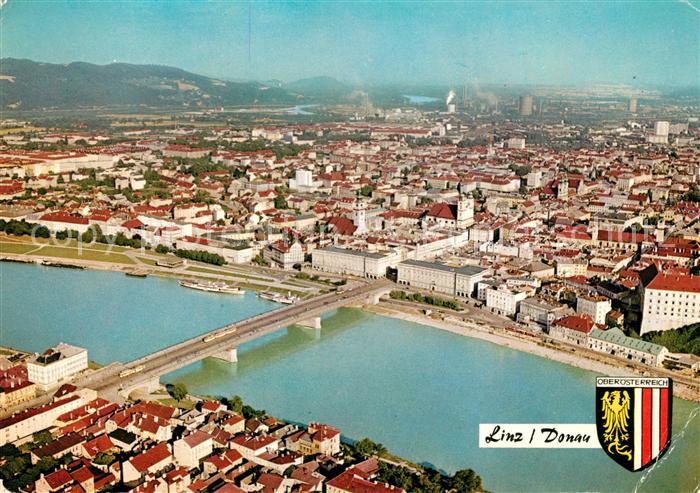 Linz Donau Stadtkern Fliegeraufnahme
