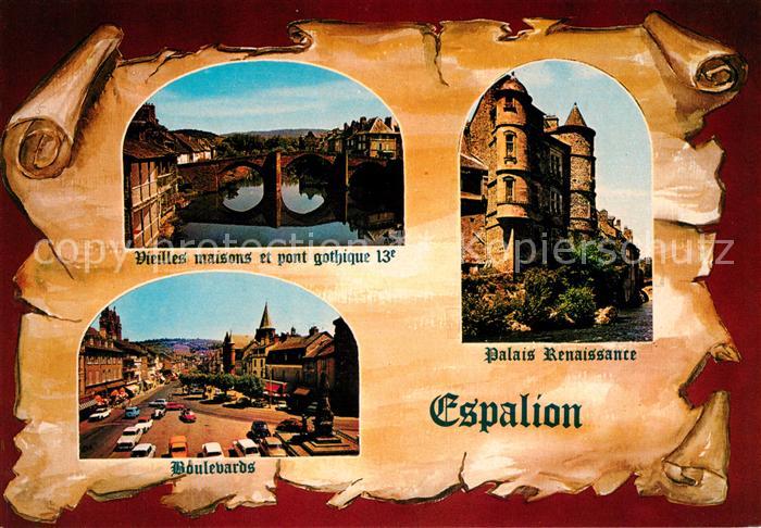 Espalion Vieilles maisons et pont gothique Boulevards Palais Renaissance