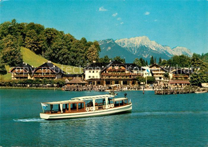 Koenigssee Seelaende mit Untersberg Ausflugsdampfer Hotels