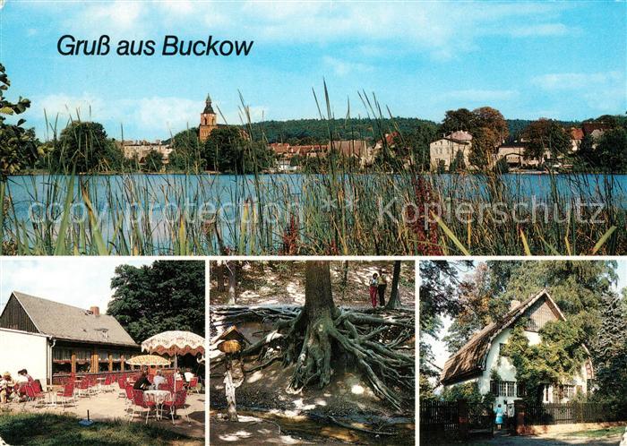 Buckow Maerkische Schweiz Uferpartie Schermuetzelsee Ortsansicht mit Kirche HO G