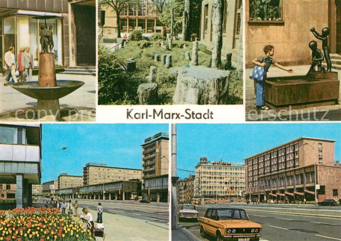Karl-Marx-Stadt Brunnen Versteinerter Wald Strasse der Nationen Interhotel Moska