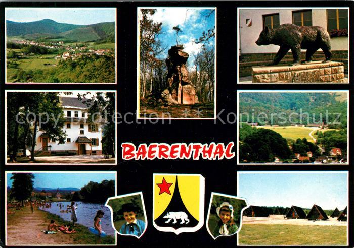 Baerenthal Teilansichten Landschaftspanorama Badestrand Felsen Baerenskulptur Fe