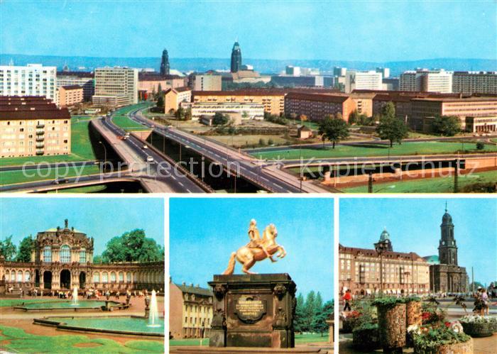 DRESDEN Elbe Altstadt Hochstrasse Wallpavillon Zwinger Goldener Reiter Kreuzkirc
