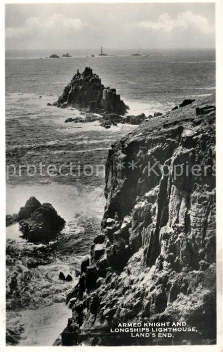 Land s End Armed Knight and Longships Lighthouse Coast