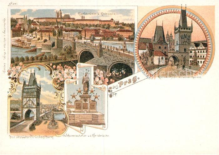 Prag Prahy Prague Karlsbruecke Johannesstatue Altstaedter Brueckenthurm Kleinsei