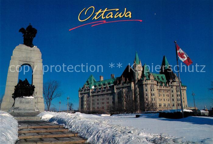 Ottawa Ontario Chateau Laurier hotel Monument in winter