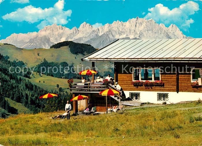 Fieberbrunn Tirol Berggasthof Streuboeden gegen Kaisergebirge