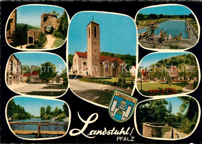 Landstuhl Burgruine Strassenpartie Bruecke Kirche Schwimmbad