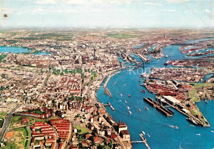 Hamburg Stadtgebiet und Hafen Fliegeraufnahme