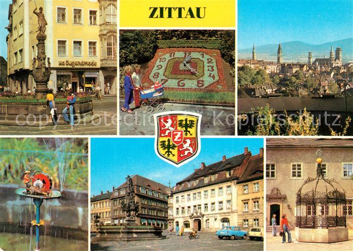 Zittau Rolandbrunnen Blumenuhr Schleifermaennchen Denkmal August Bebel Platz Her