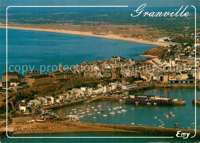 Granville Manche Vue aerienne du port et de la haute ville