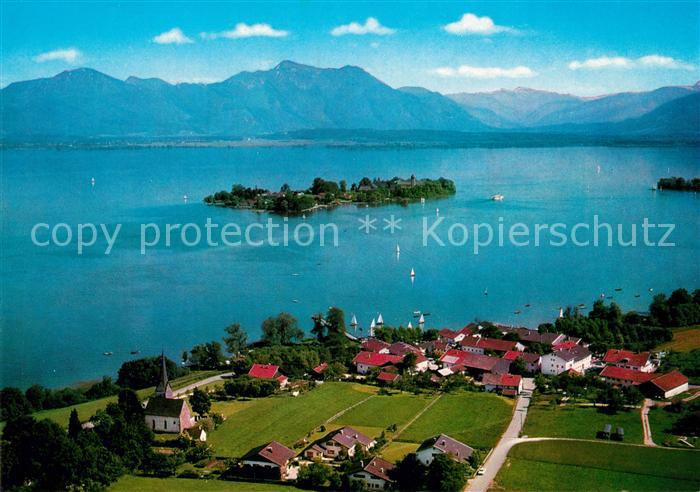 Gstadt Chiemsee Fraueninsel Hochfelln Hochgern Chiemgauer Alpen Fliegeraufnahme