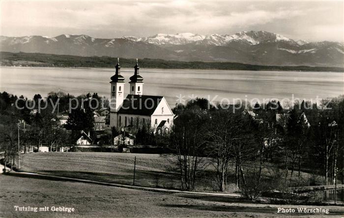 Tutzing mit Kirche und Gebirge