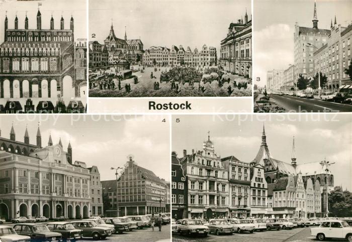 ROSTOCK  CITY Radt Haus Neuer Markt Lithografie Lange Str Rathaus Ernst Thaelman