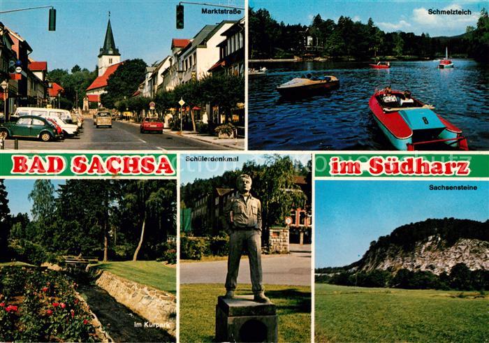 Bad Sachsa Harz Marktstrasse Schmelzteich Schuelerdenkmal Sachsensteine Kurpark