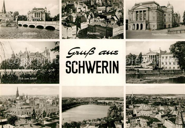 Schwerin Mecklenburg Schlossbruecke Stadtblick Staatstheater Schloss Museum Plat