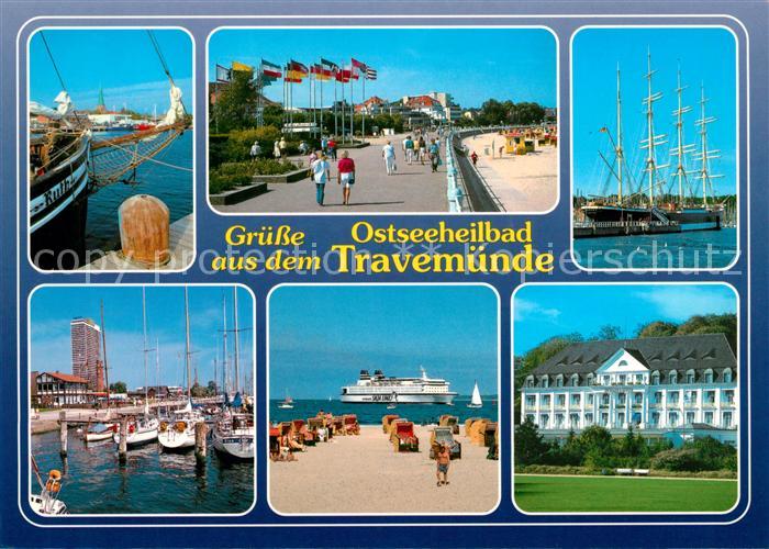 Travemuende Ostseebad Promenade Viermastsegler Yachthafen Faehre Hotel