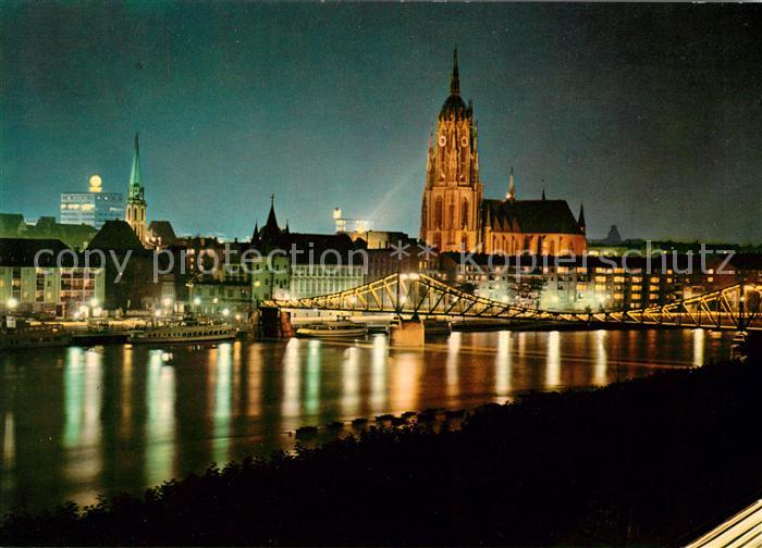 Frankfurt Main Eiserner Steg und Dom bei Nacht