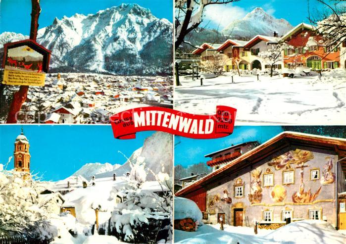 Mittenwald Bayern Haeuser am Untermarkt Pfarrkirche St Peter und Paul Hausfassad