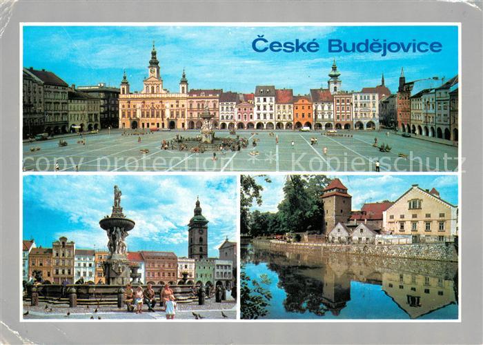 Ceske Budejovice Zizkovo namesti s historickou radnici Samsonova kasna s Cernov