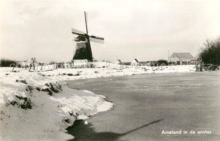Ameland Windmuehle im Winter