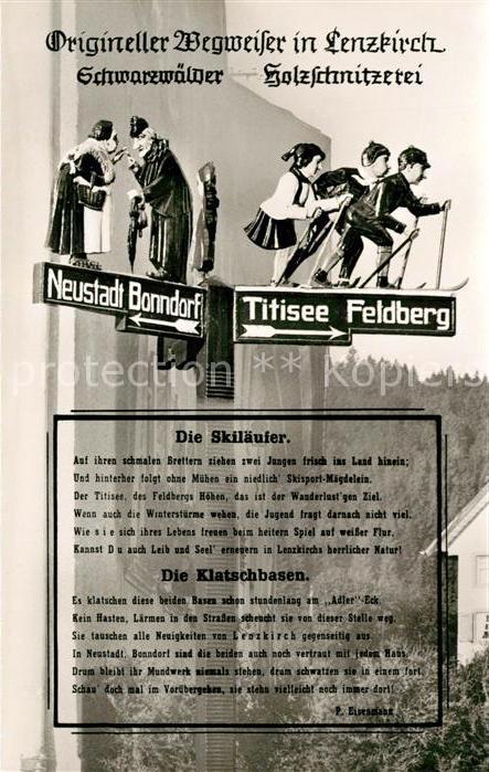 Lenzkirch Hochschwarzwald BW Origineller Wegweiser Schwarzwaelder Holzschnitzere