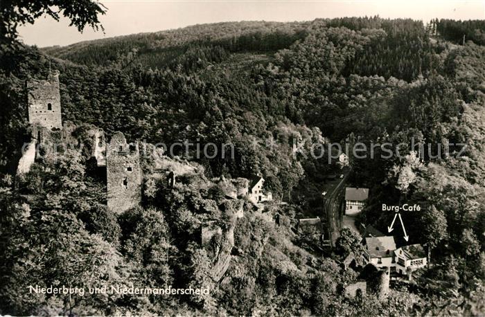 Niedermanderscheid Eifel mit Niederburg und Burg Cafe