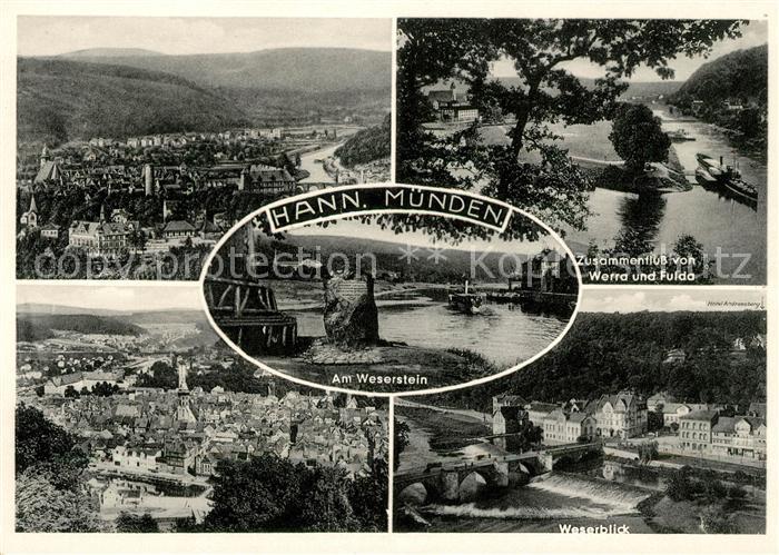 Hann. Muenden Am Weserstein Zusammenfluss von Werra und Fulda Panorama Weserblic