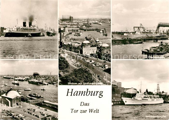Hamburg hafen Uhrturm Landungsbruecken ueberseebruecke Elbtunnel Elbe Seebaederd
