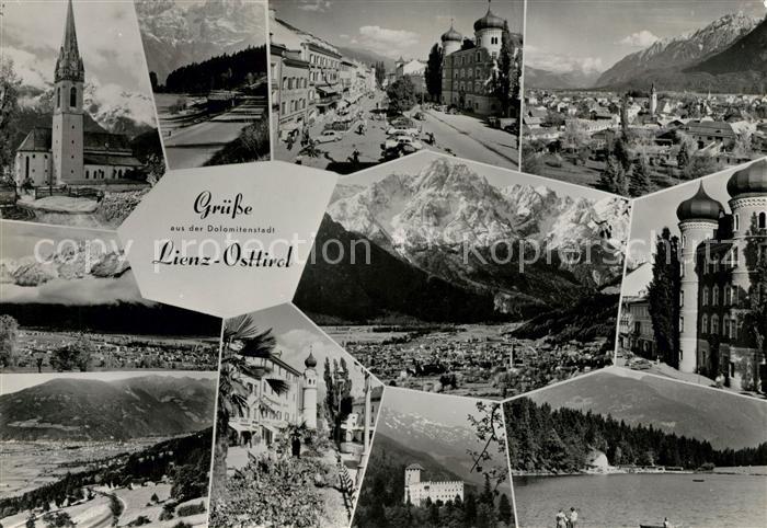 Lienz Tirol Kirche Strassenpartie Panorama Schloss