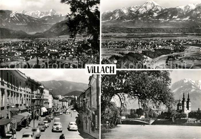 Villach Kaernten Panorama Strassenpartie Kirche