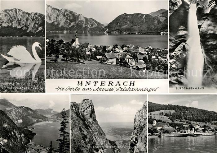 Unterach Attersee mit Hoellengebirge Panorama Burggrabenklamm Schafbergspitze Fa