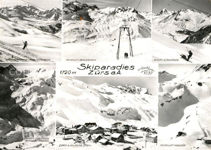 Zuers Arlberg Skilifte Kaltenberg und Hexenboden Zuersersee Ortsansicht Sesselli