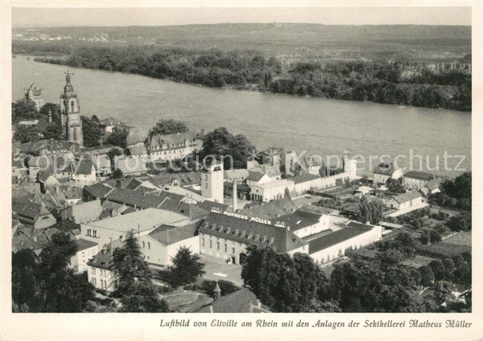 Eltville Rhein mit den Anlagen der Sektkellerei Matheus Mueller Fliegeraufnahme