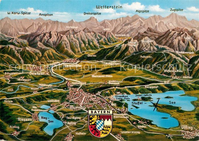 Murnau Staffelsee Panoramakarte mit Wetterstein
