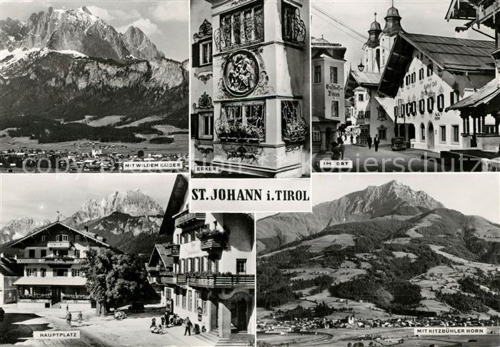 St Johann Tirol mit Wildem Kaiser Erker Im Ort Hauptplatz Kitzbuehler Horn