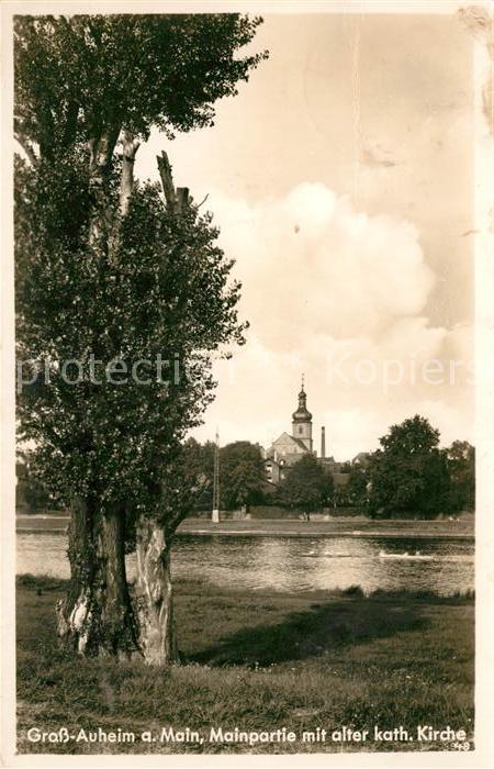 Grossauheim Mainpartie mit alter katholischer Kirche